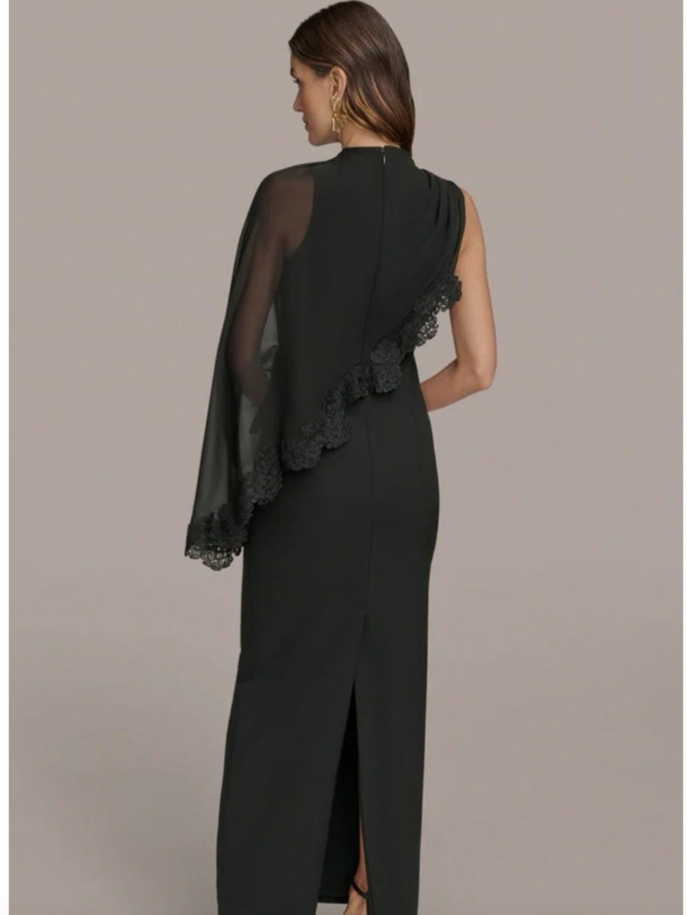 DONNA KAREN SLEEVELESS CAPE OVERLAY GOWN - Picture 2 of 6